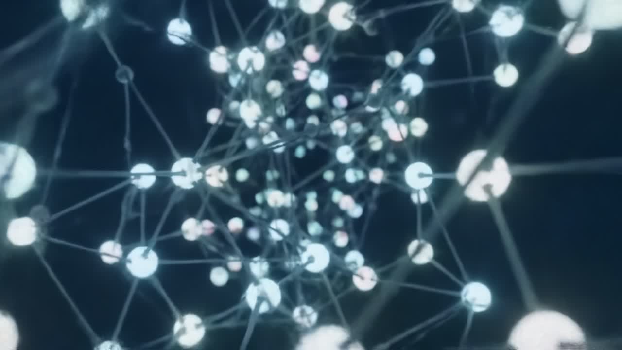 This captivating exploration reveals the complexity of molecular structures illuminated by dynamic light patterns. Discover the beauty of science through this unique visual experience.