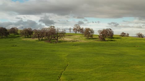 Luftaufnahme-Der-Straße,-Die-Zu-Grünen-Hügeln-Mit-Blauem-Himmel-Und-Weißen-Wolken-Und-Bäumen-Auf-Der-Landstraße-Führt