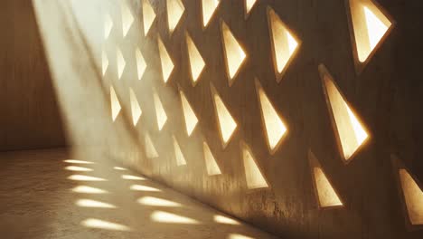 modern concrete interior with triangle pattern and sunlight