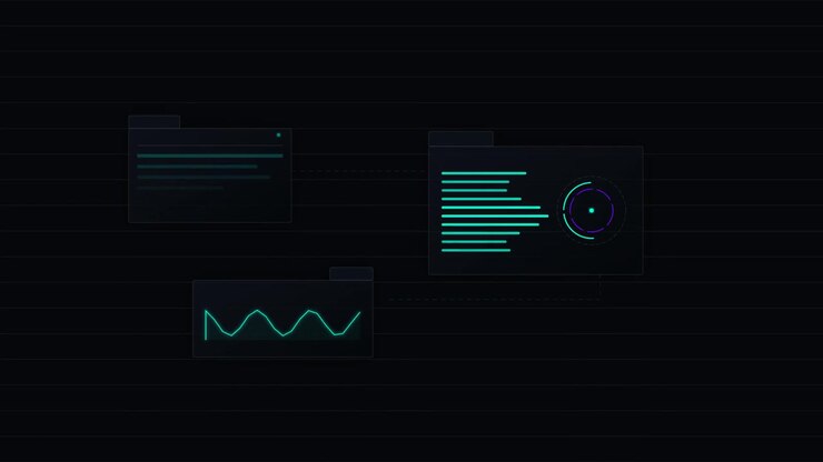 Digital Data Interface with Animated Graphs and Folders