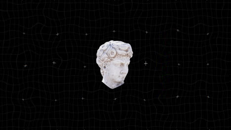 animación de interferencia sobre la escultura de la cabeza en fondo negro