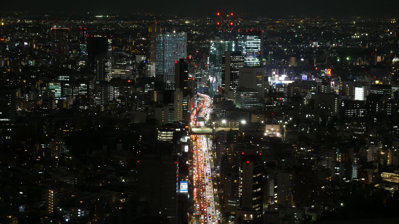 Timelapse from above of cars moving in Yokohama Japan