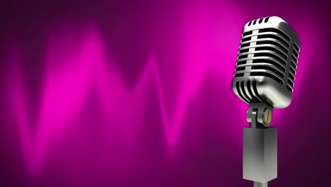 Animation-of-retro-silver-microphone-over-purple-background
