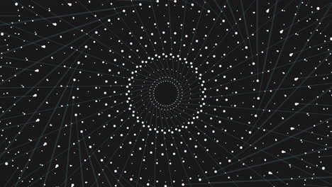 Intricate-swirling-pattern-of-connected-white-circles-on-black-background