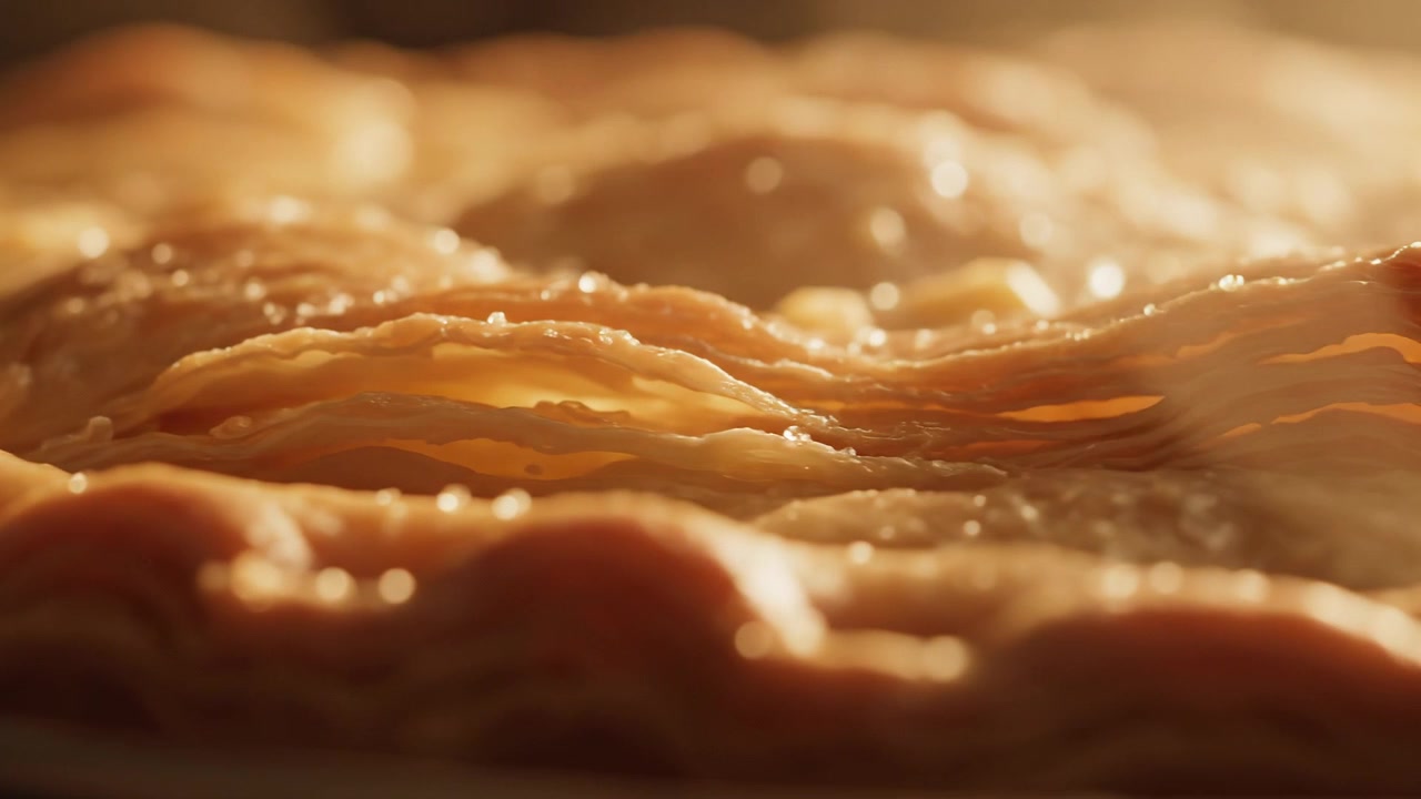 Macro View of Crispy Layers of Golden Brown Puff Pastry