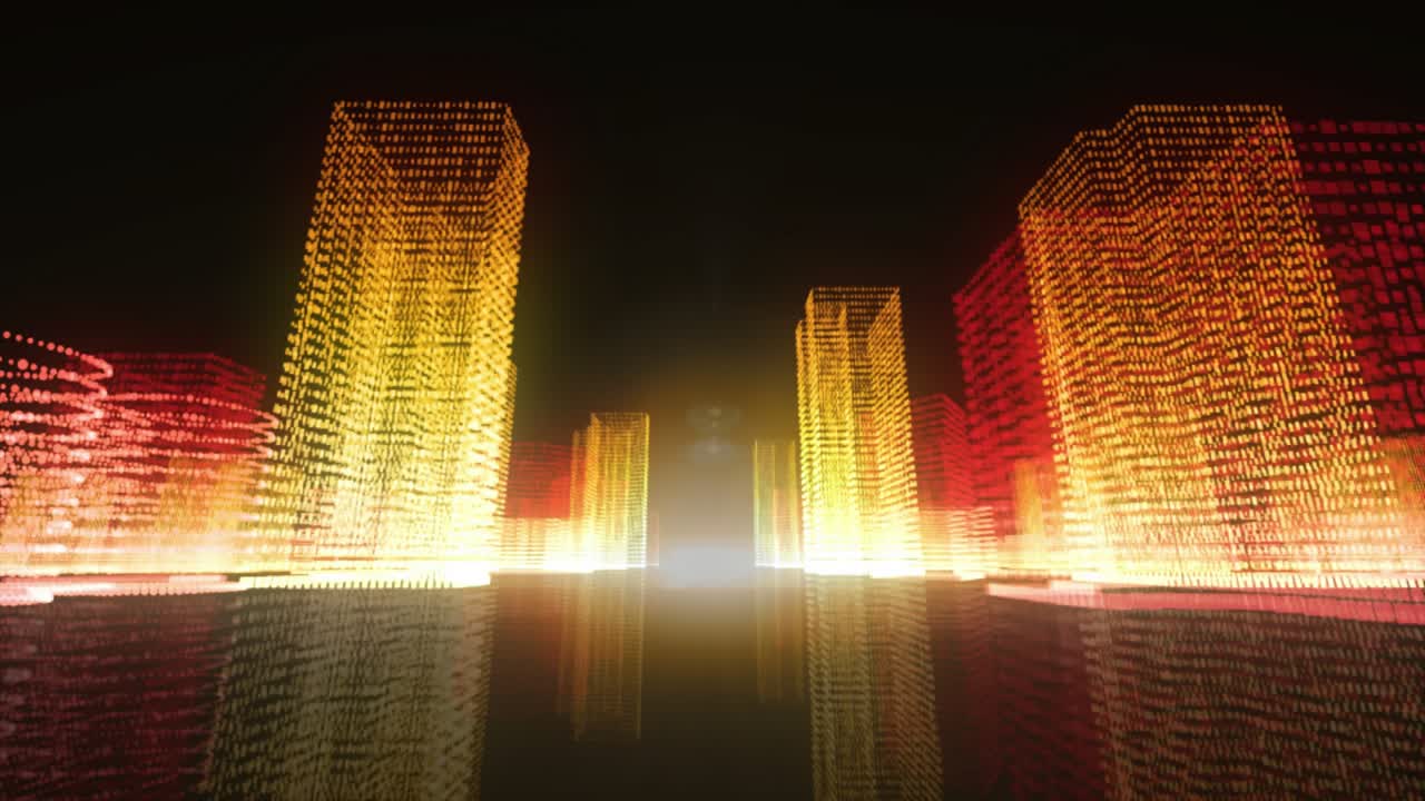 Horizon hex rising, globe assembling and fragmenting with orbiting panels visualizing skyline