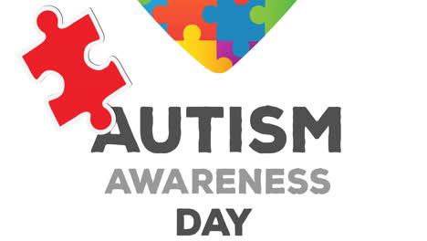 animation of red and yellow puzzles falling over heart in autism awareness month puzzles