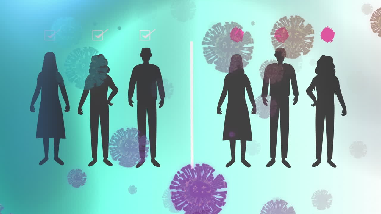 코로나19 세포와 사람들의 그림자의 애니메이션