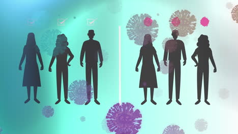 animation of covid 19 cells and shadows of people