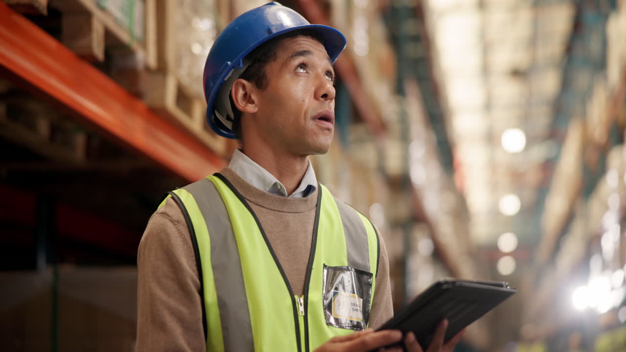 trabajador de almacén con tableta