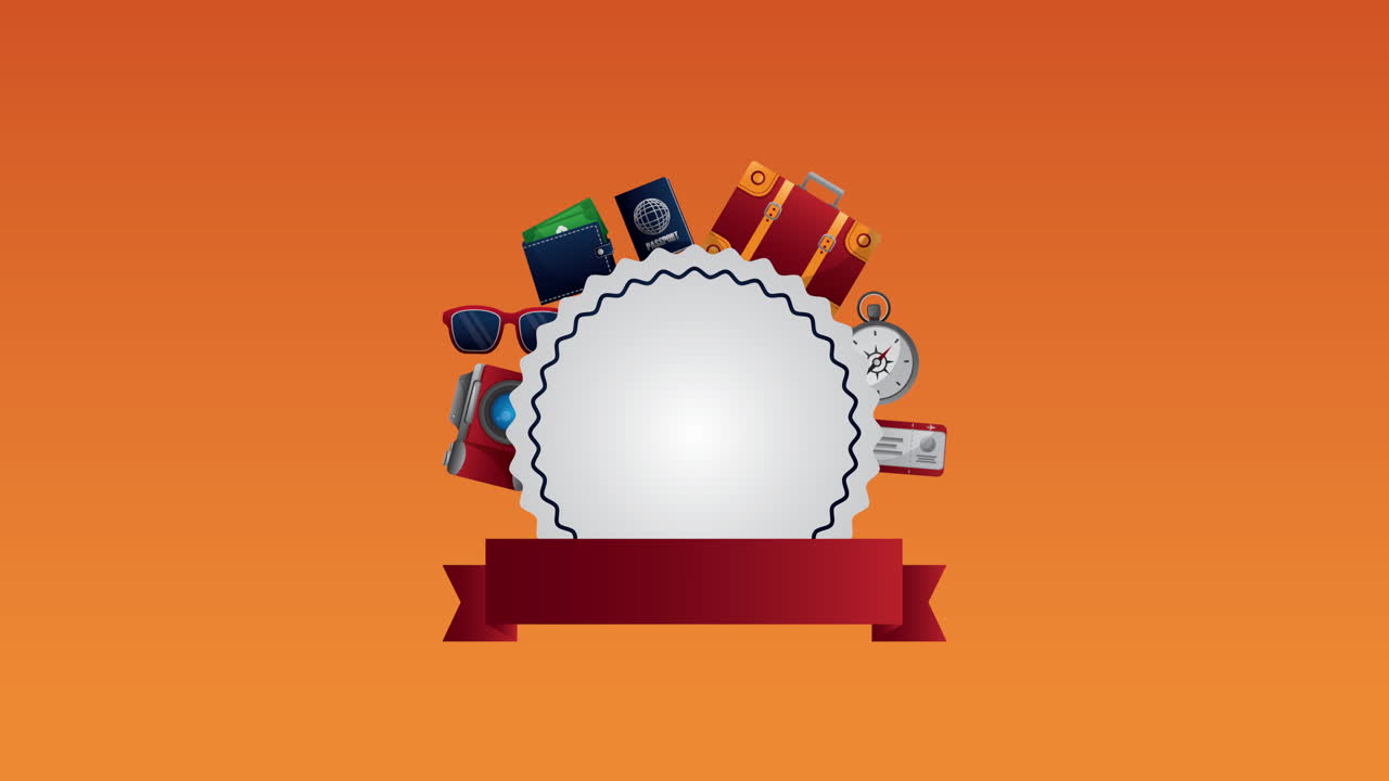 reis rond de wereld animatie met set iconen frame