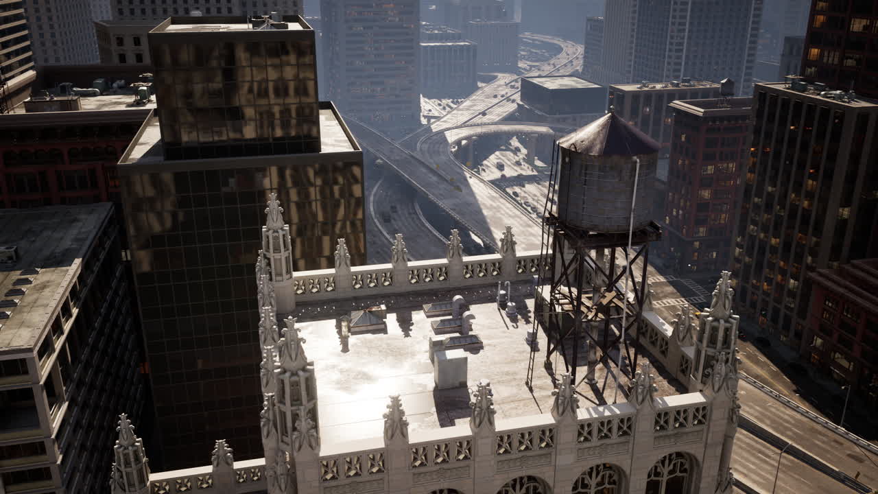 Aerial city view with crossroads and roads and houses
