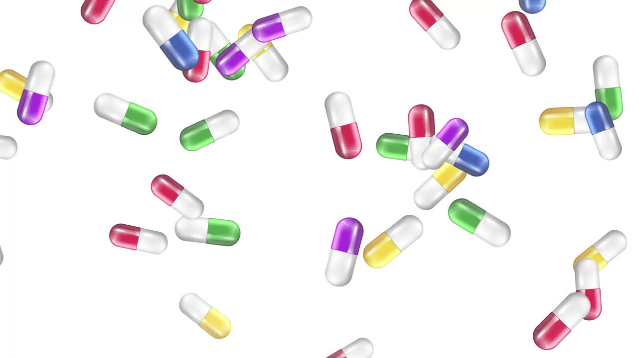 cápsulas multicolores que caen contra fondos cambiantes