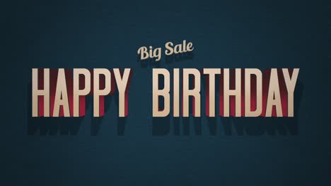 feliz cumpleaños retro y gran venta texto en textura vintage azul en estilo de los años 80