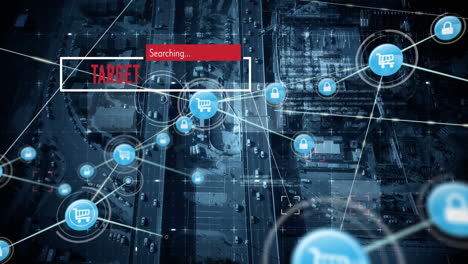 animación del procesamiento de datos sobre el paisaje urbano