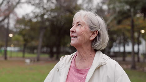 senior woman, thinking and outdoor at the park to