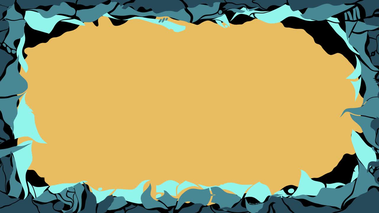 텍스트를 위해 빈 구름과 함께 움직이는 기하학적 요소의 특이한 무서운 프레임