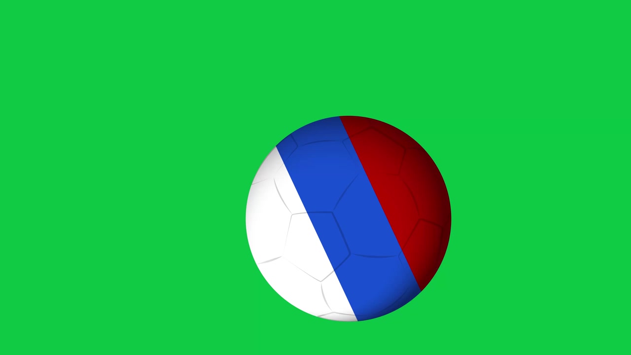3D-jalkapallo kolmivärisillä paneeleilla pomppii yhtenäisen green screen -taustan poikki