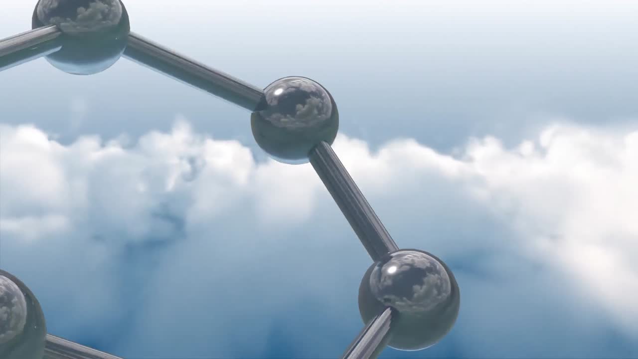 파란색 배경에 분자의 3d 마이크로의 애니메이션