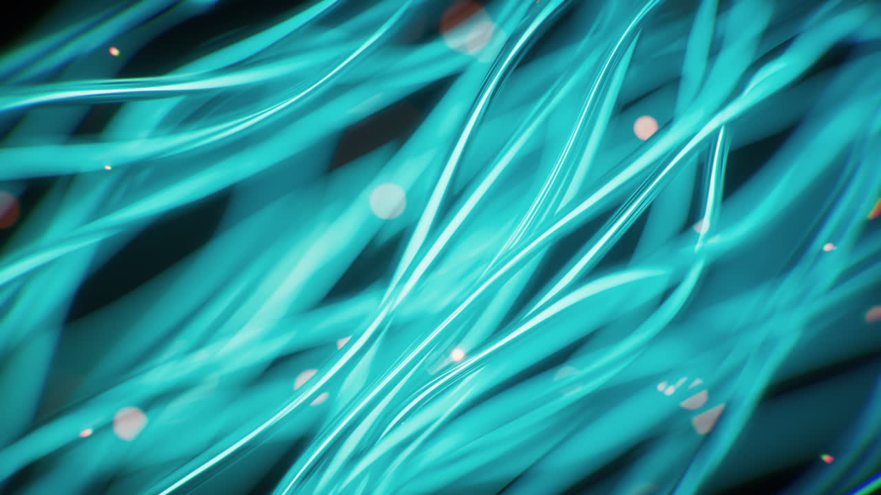 Linee curve al neon ciano brillante, rendering in 3D
