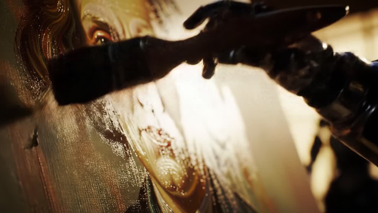 A Robotic Artist's Journey: Creating a Masterpiece on Canvas with Innovative Brush Techniques and Captivating Textures in Artistic Expression