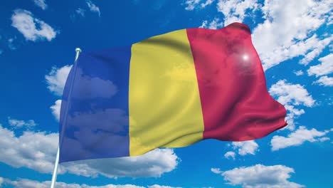 flag of romania with fabric structure against a cloudy sky (loopable)