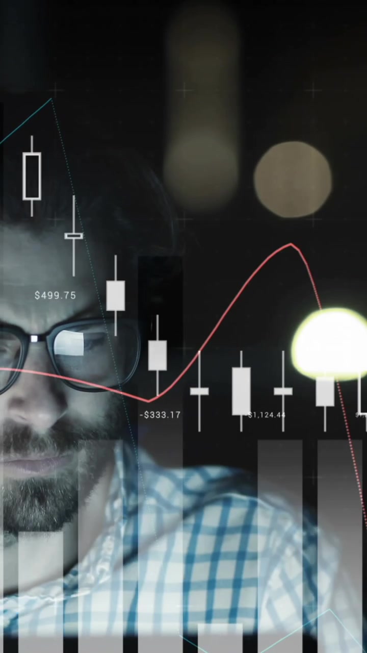 Animation of numbers changing over statistics and tired man