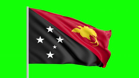 national flag of papua new guinea waving in the wind on green screen with alpha matte