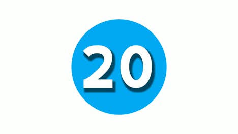 Nummer-20-Zwanzig-Zeichen-Symbol-Animation-Motion-Graphics-Auf-Blauem-Kreis-Weißen-Hintergrund,-Cartoon-Video-Nummer-Für-Videoelemente