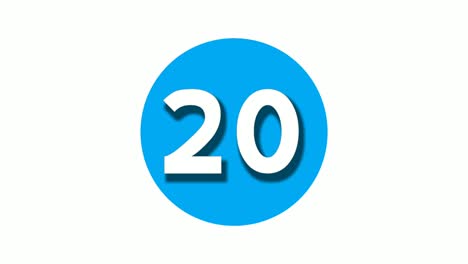 20 número de símbolo de veinte signos animación gráficos de movimiento en círculo azul fondo blanco, número de video de dibujos animados para elementos de video