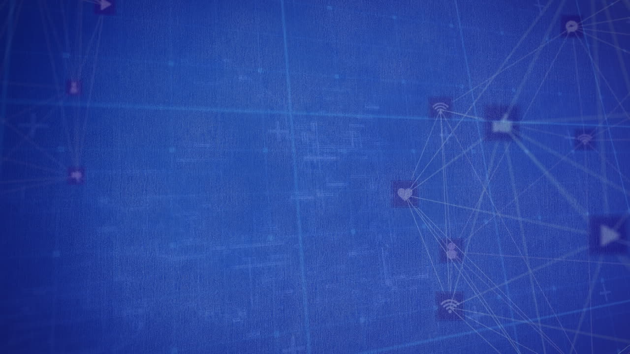 animación de hexágono gráfico, iconos de computadora que se interconectan con líneas en un fondo abstracto