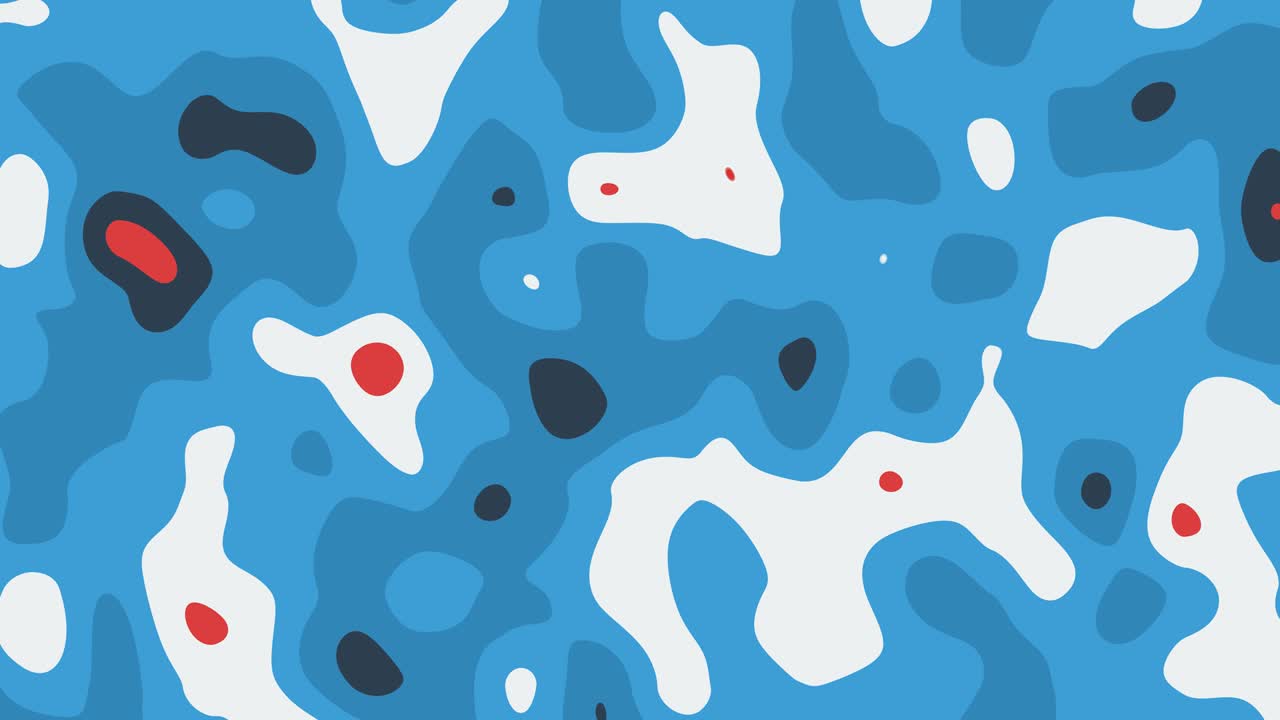 fondo abstracto azul, rojo y blanco con formas redondas en movimiento. imágenes geométricas con efecto ondulación abstracta. patrón de diseño de movimiento, bucle sin costuras.
