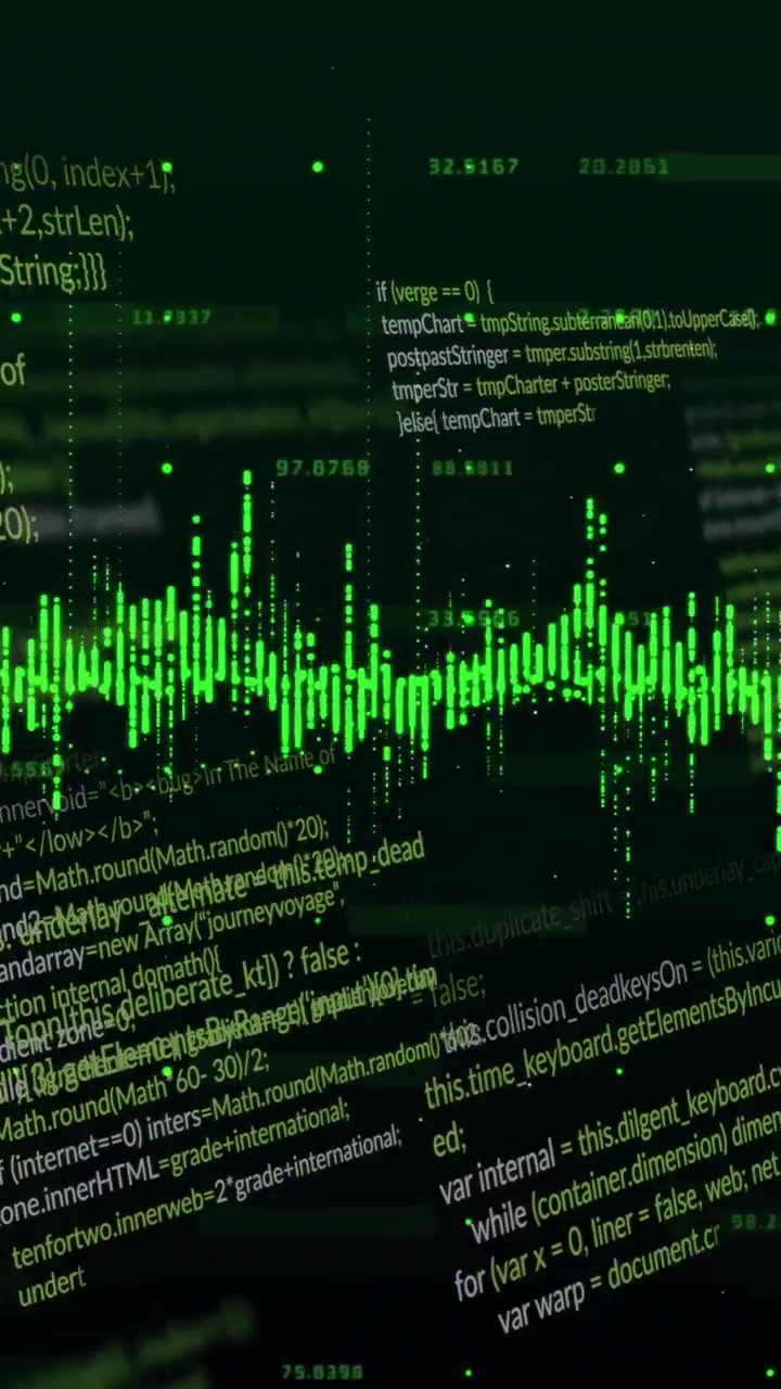 Animation of data processing and diagrams over black background