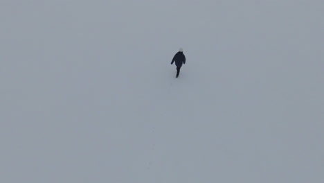 Looking-down-view-at-woman-walking-casually-on-snow