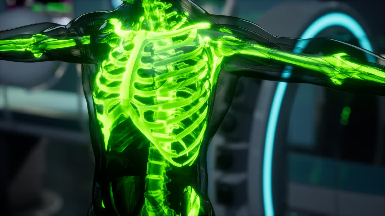 examen de escaneo de huesos de esqueleto humano en el laboratorio