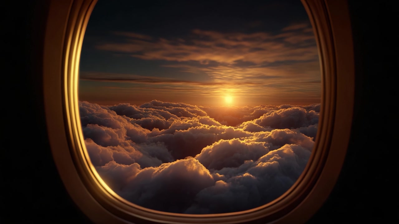 Stunning Sunrise Over Clouds: Captured from an Airplane Window, Showcasing the Beauty of Nature in All Its Glory as Daylight Breaks the Horizon