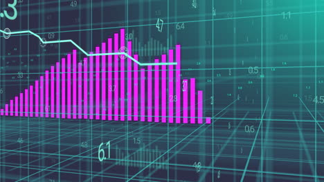 Animation-of-graphs,-changing-numbers-and-grid-pattern-over-abstract-background