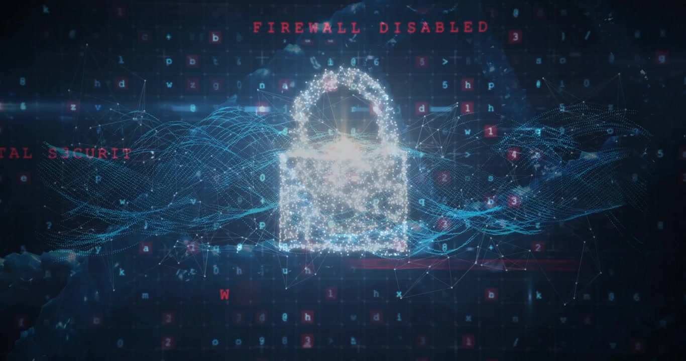 Hand tapping binary stream launching gold spark forming data cloud shaping padlock shield securing