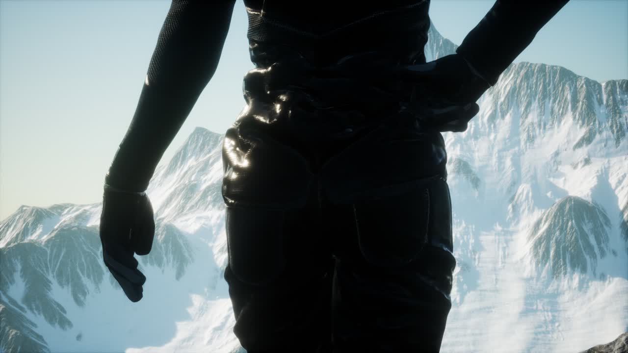 Woman Standing In Snow Wearing Warm Clothes In Mountains