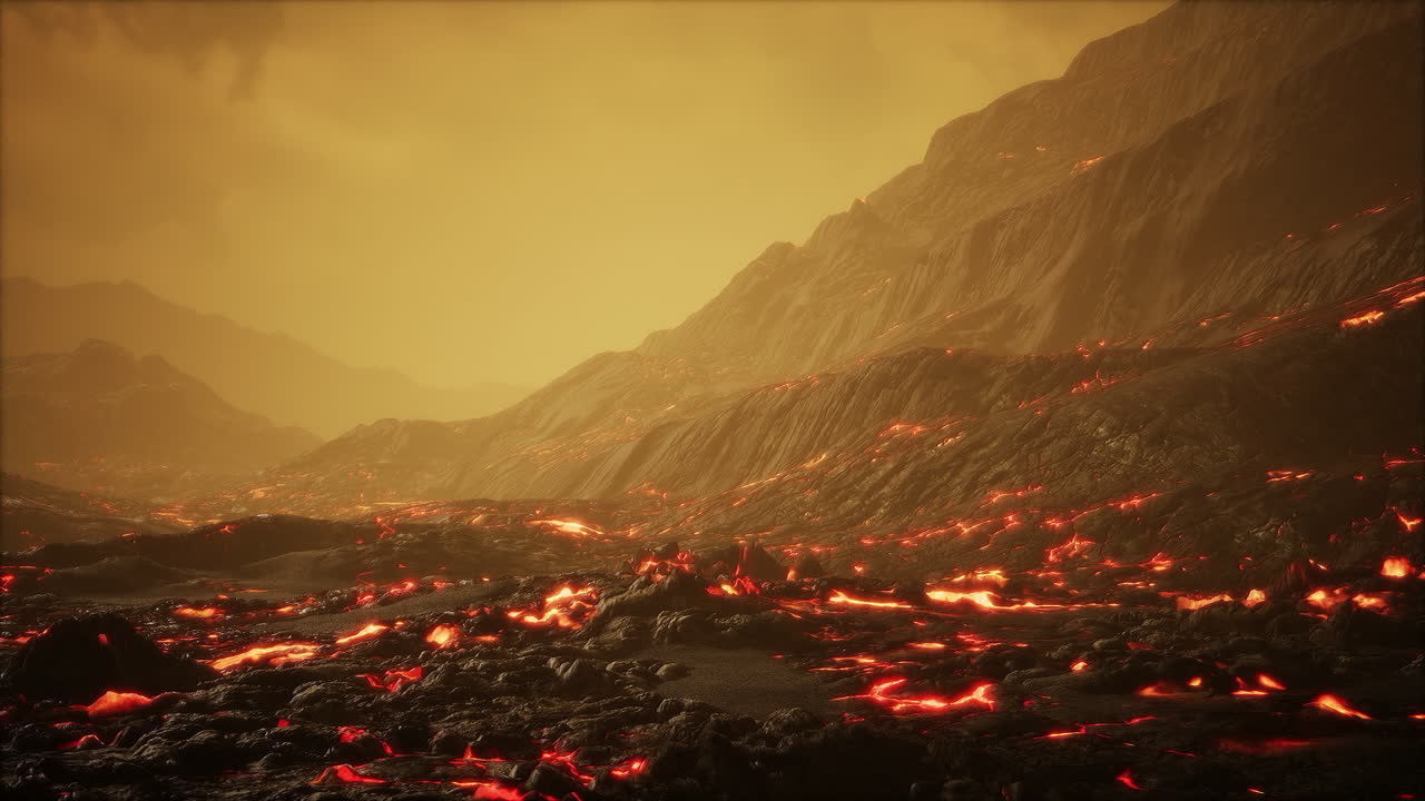 erupción volcánica activa y flujo de lava en el volcán