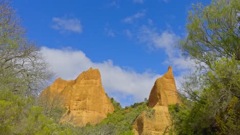 breathtaking golden mountains surrounded by vegetation behind dead tree