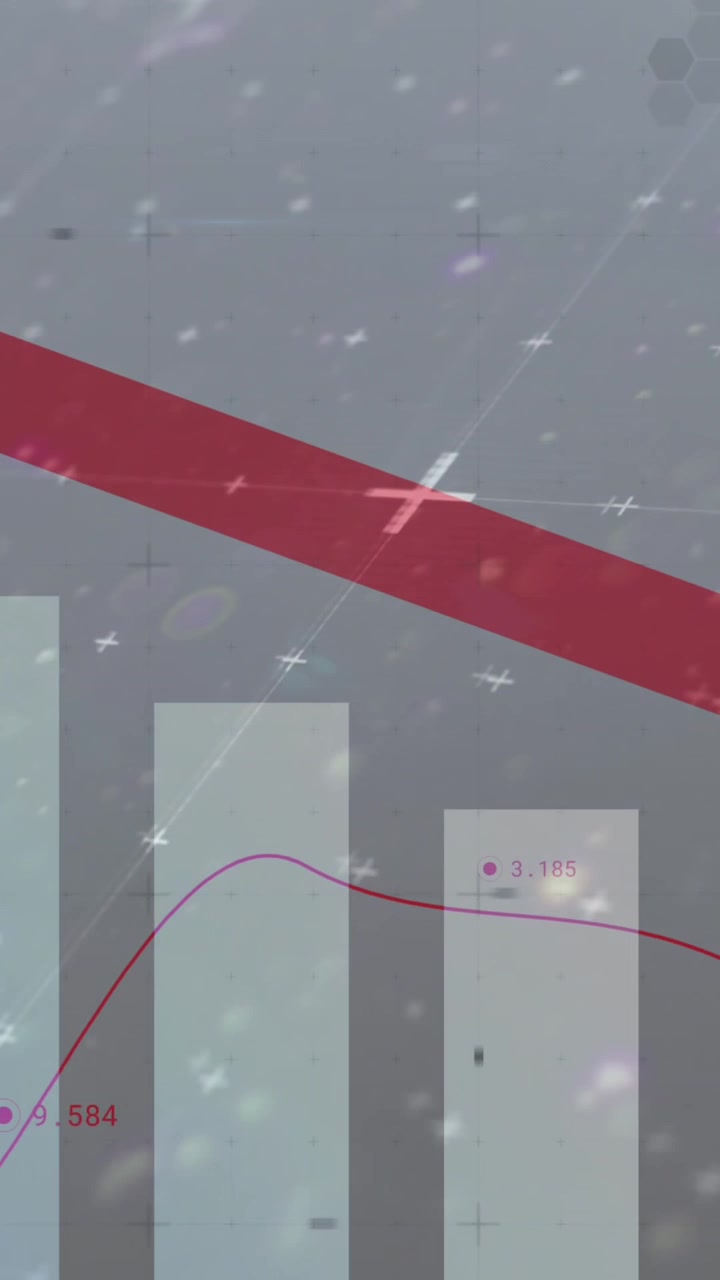 Animation of red arrow pointing down, statistics recording over flickering background