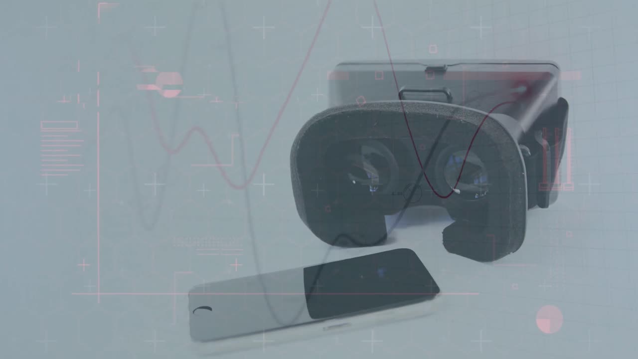 animación de líneas y procesamiento de datos a través de teléfonos inteligentes y auriculares vr