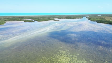 cuyo, mexico, showing shallow turquoise waters and lush mangroves, aerial view