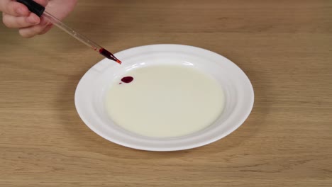 a mesmerizing display of swirling colors in milk as soap interacts with food dye, creating dynamic patterns