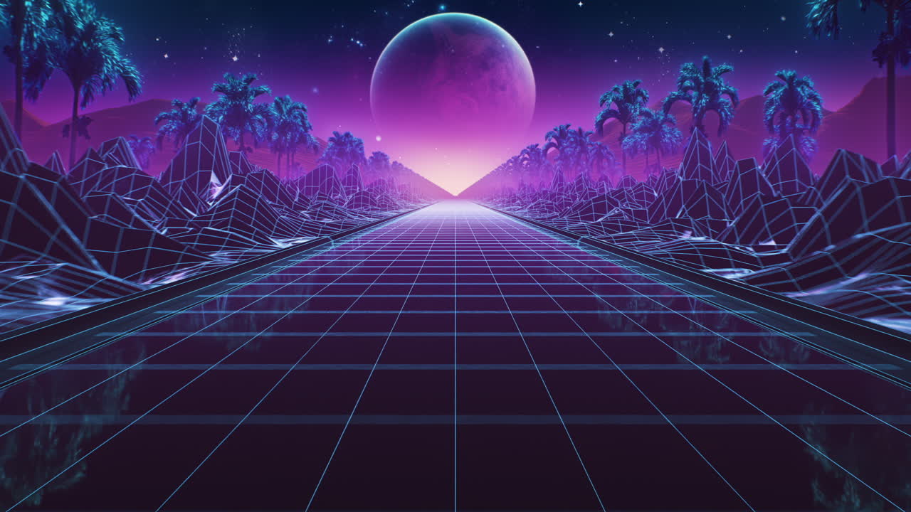Loop background neon retro wave 80s style