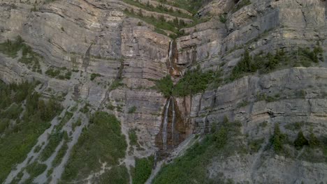 Aerial:-Bridal-Veil-Falls-in-Provo-Canyon,-popular-Utah-destination