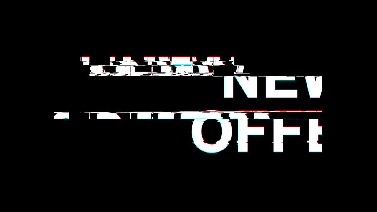 nueva oferta efecto glitch texto distorsión de televisión digital animación en bucle 4k