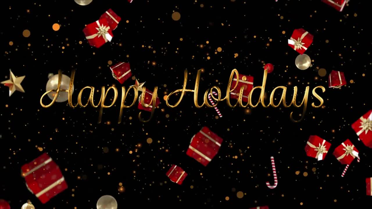 추락하는 선물 위에 쓰여진 행복한 휴일