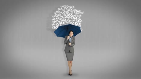 Composite-image-of-businesswoman-holding-an-umbrella